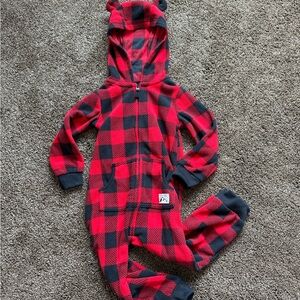 Carter's Red and Black Buffalo Plaid Hooded One-Piece Fleece